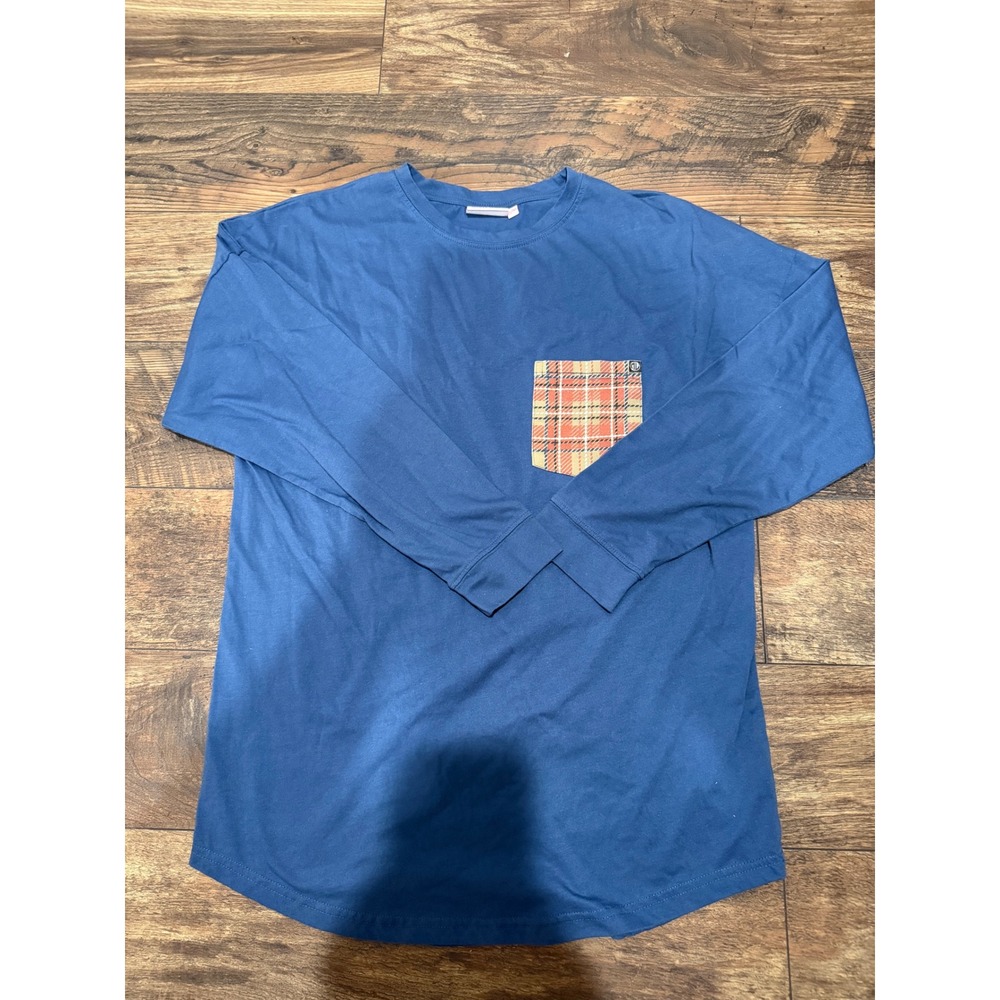 Marleylilly Fall Essentials Graphic Long Sleeve Pocket T-Shirt Blue S/M Dog Duck